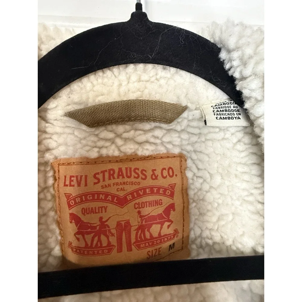 Levi's Canvas Type III Sherpa Trucker Jacket Coat Brown Size Medium‎